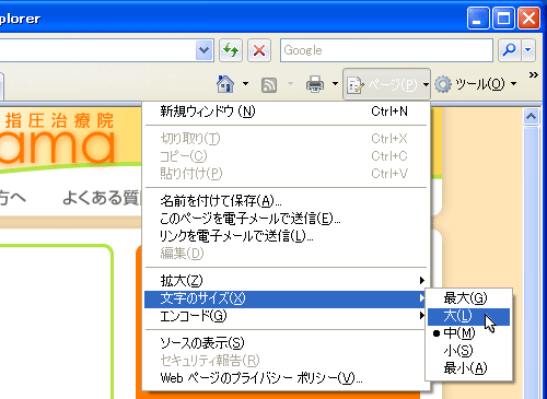 Microsoft Internet Exploler 7$B$GJ8;z$rBg$-$/$9$k;~$N2hLL?^(B
